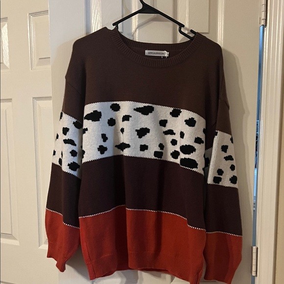 Sweaters - Brown and Red Animal Print Sweater